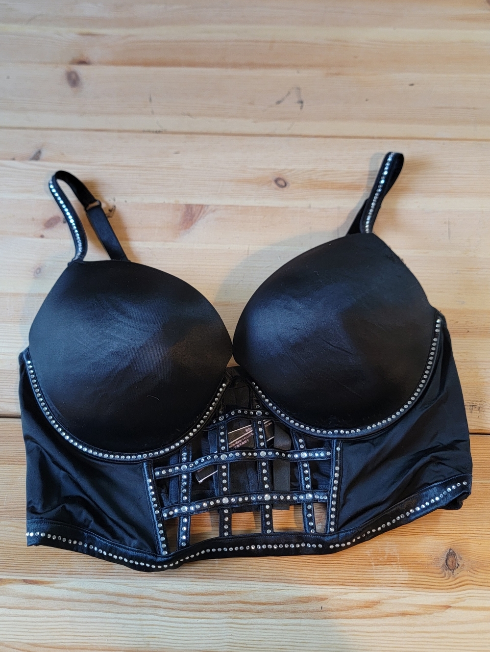 Victoria’s Secret Black Swarovski Long Line Push-Up Bra Bustier 38D